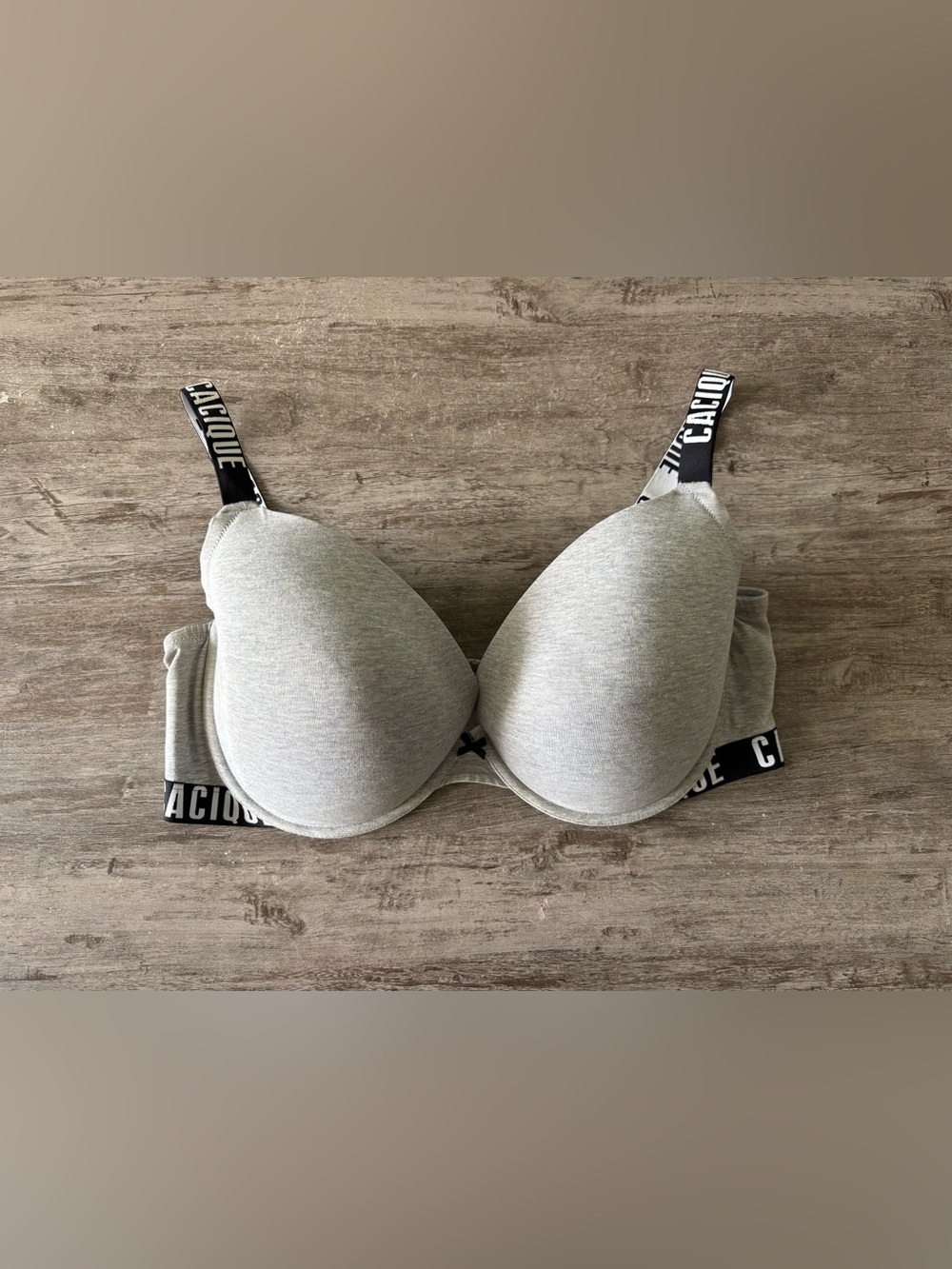Cacique Bra Boost Plunge Full Coverage Underwire Gray Cotton Logo Womens 44F